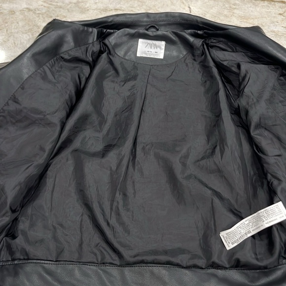 Zara Black Faux Leather‎ Moto Jacket Lapel Collar Zip Front Juniors 13/14 = SP - Picture 9 of 13